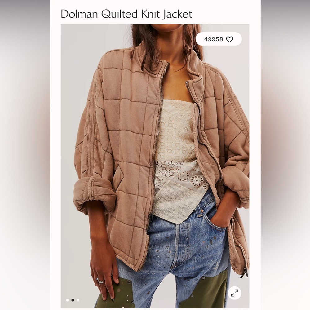 Free People Dolman Quilted Knit Jacket - Champagne Diamonds